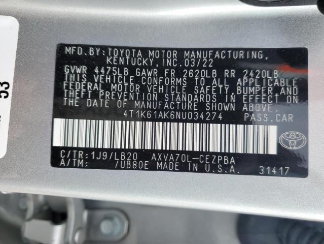 Photo 12 VIN: 4T1K61AK6NU034274 - TOYOTA CAMRY XSE 