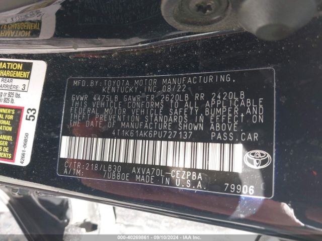 Photo 8 VIN: 4T1K61AK6PU727137 - TOYOTA CAMRY 