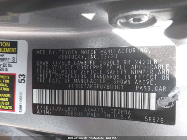 Photo 8 VIN: 4T1K61AK6PU788360 - TOYOTA CAMRY 