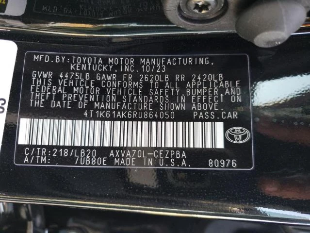 Photo 11 VIN: 4T1K61AK6RU864050 - TOYOTA CAMRY XSE 