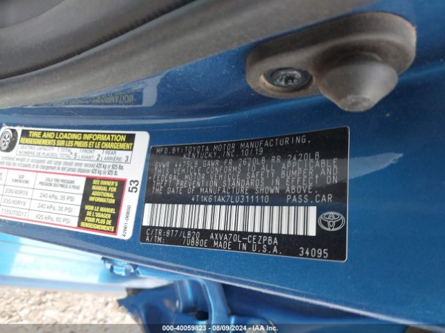 Photo 8 VIN: 4T1K61AK7LU311110 - TOYOTA CAMRY 