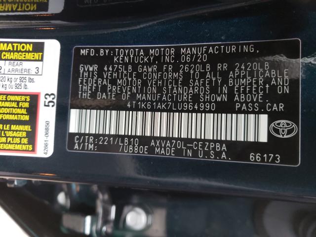 Photo 9 VIN: 4T1K61AK7LU964990 - TOYOTA CAMRY XSE 