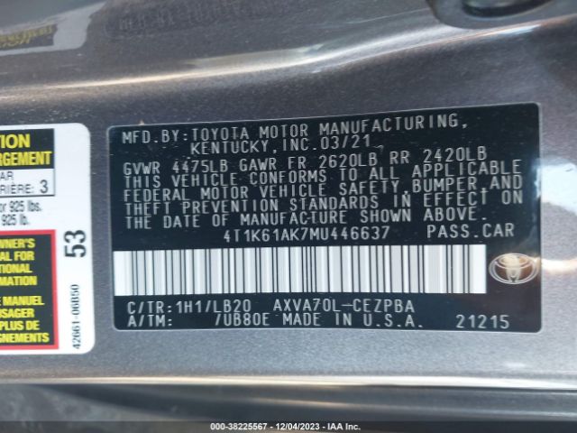 Photo 8 VIN: 4T1K61AK7MU446637 - TOYOTA CAMRY 