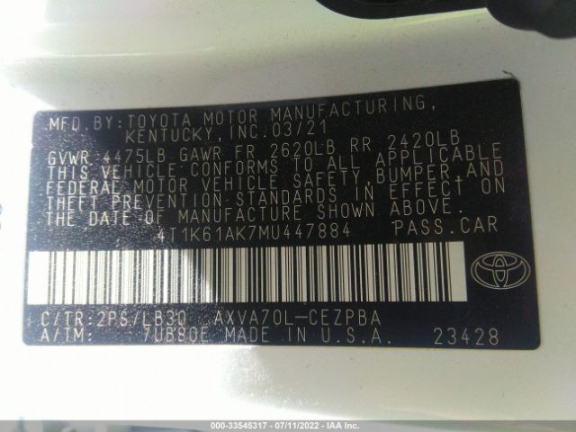 Photo 8 VIN: 4T1K61AK7MU447884 - TOYOTA CAMRY 