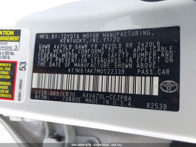 Photo 8 VIN: 4T1K61AK7MU522339 - TOYOTA CAMRY 