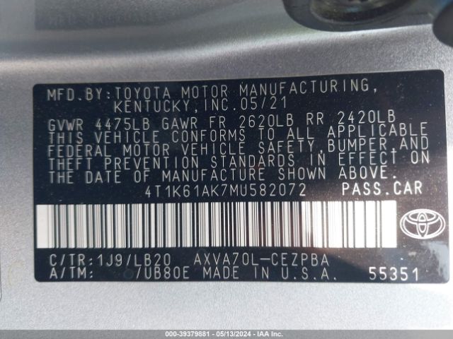 Photo 8 VIN: 4T1K61AK7MU582072 - TOYOTA CAMRY 