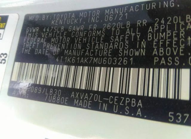 Photo 8 VIN: 4T1K61AK7MU603261 - TOYOTA CAMRY 