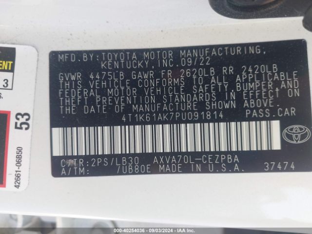 Photo 8 VIN: 4T1K61AK7PU091814 - TOYOTA CAMRY 