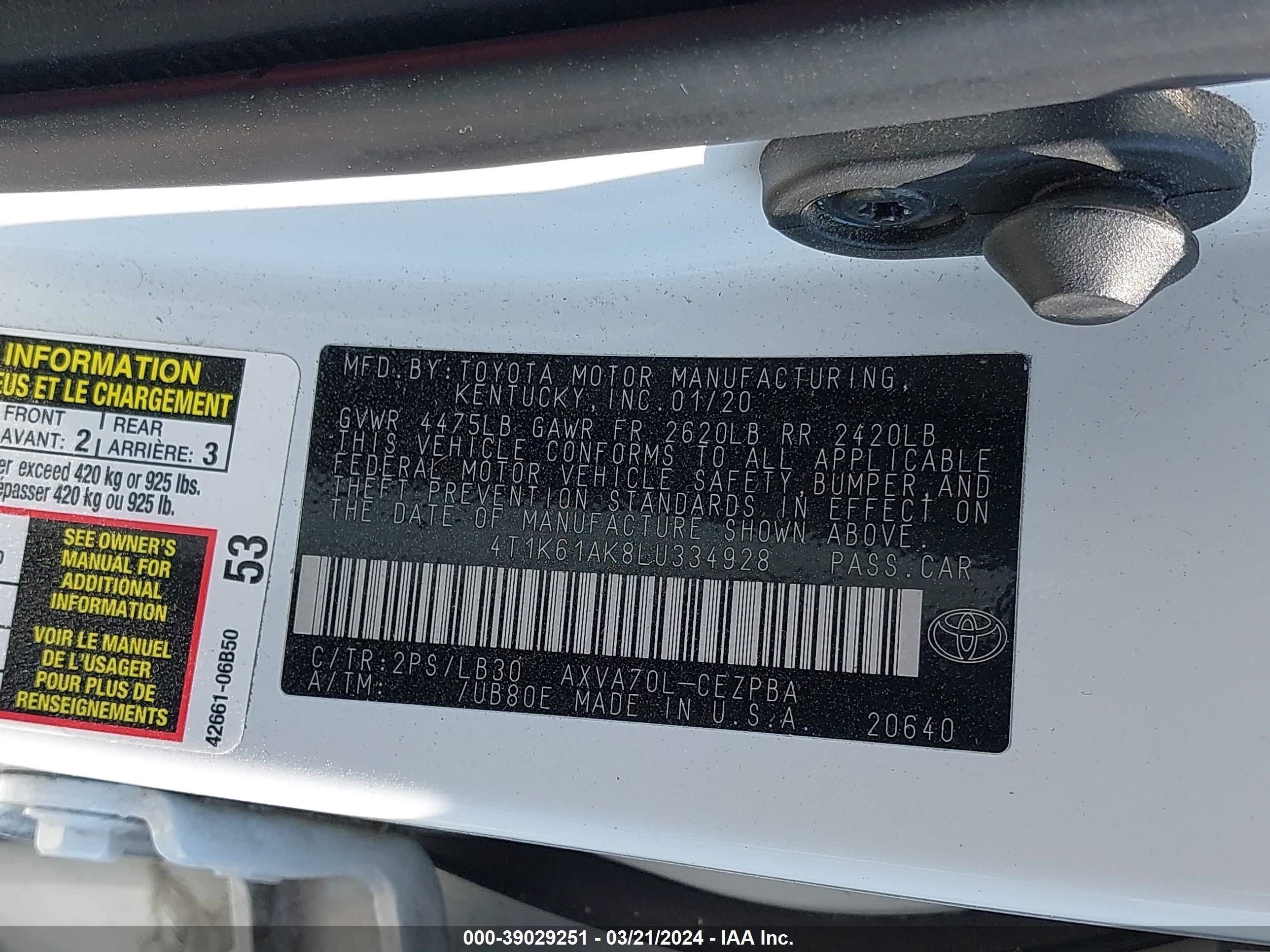 Photo 8 VIN: 4T1K61AK8LU334928 - TOYOTA CAMRY 