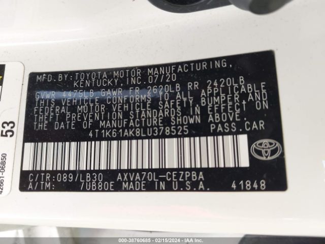 Photo 8 VIN: 4T1K61AK8LU378525 - TOYOTA CAMRY 