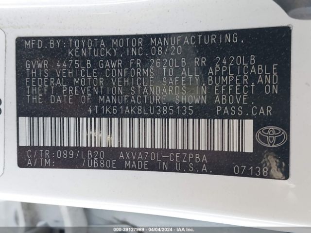 Photo 8 VIN: 4T1K61AK8LU385135 - TOYOTA CAMRY 