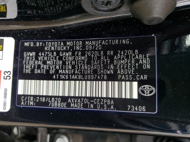 Photo 9 VIN: 4T1K61AK8LU997478 - TOYOTA CAMRY XSE 