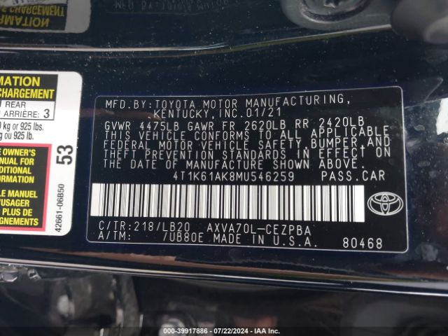 Photo 8 VIN: 4T1K61AK8MU546259 - TOYOTA CAMRY 