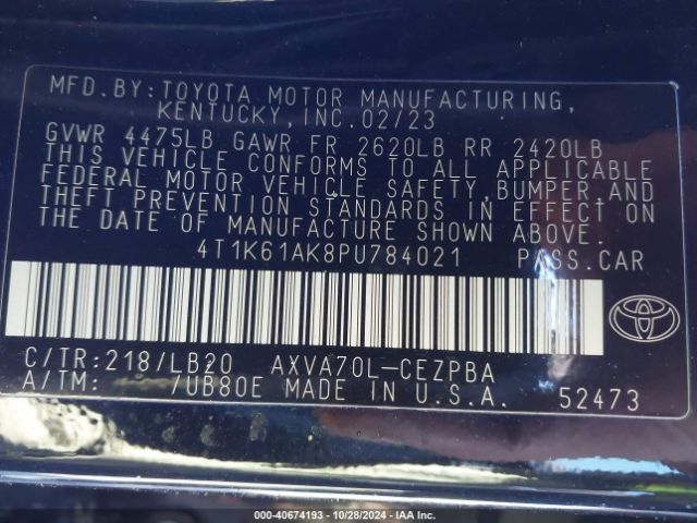 Photo 8 VIN: 4T1K61AK8PU784021 - TOYOTA CAMRY 