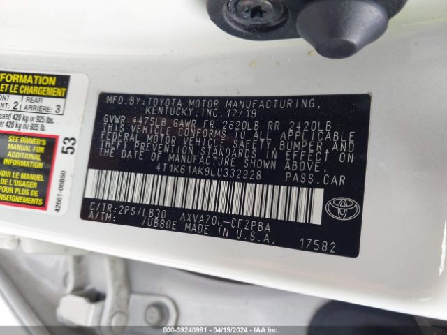 Photo 8 VIN: 4T1K61AK9LU332928 - TOYOTA CAMRY XSE 