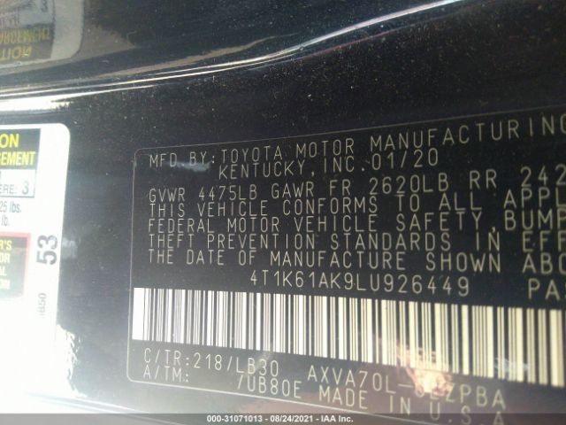 Photo 8 VIN: 4T1K61AK9LU926449 - TOYOTA CAMRY 