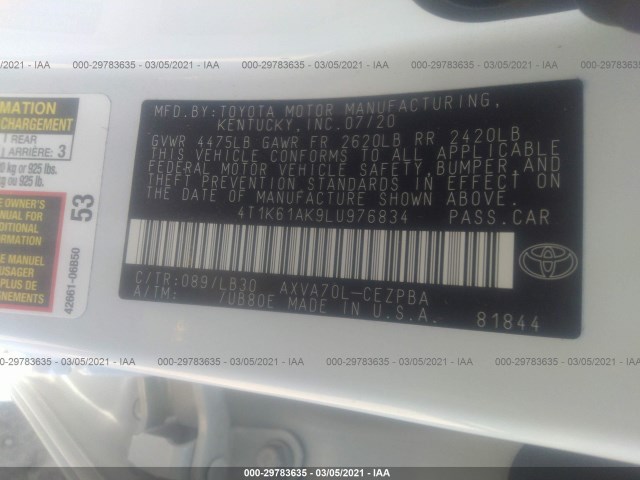 Photo 8 VIN: 4T1K61AK9LU976834 - TOYOTA CAMRY 