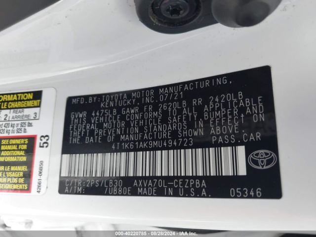 Photo 8 VIN: 4T1K61AK9MU494723 - TOYOTA CAMRY 