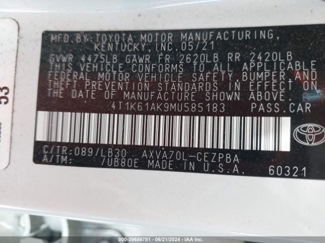 Photo 8 VIN: 4T1K61AK9MU585183 - TOYOTA CAMRY 