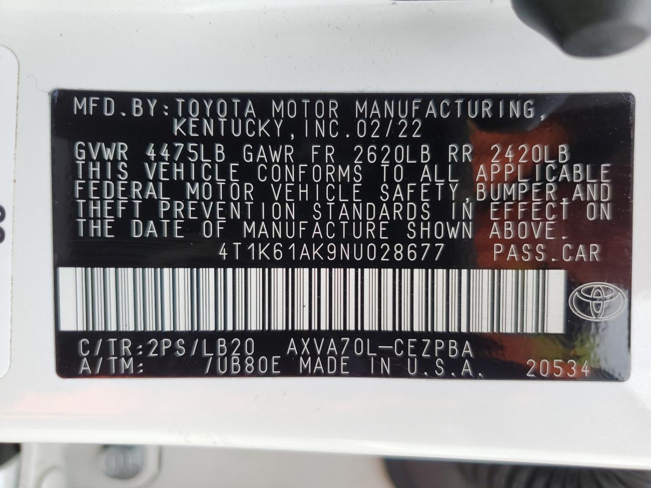 Photo 11 VIN: 4T1K61AK9NU028677 - TOYOTA CAMRY 