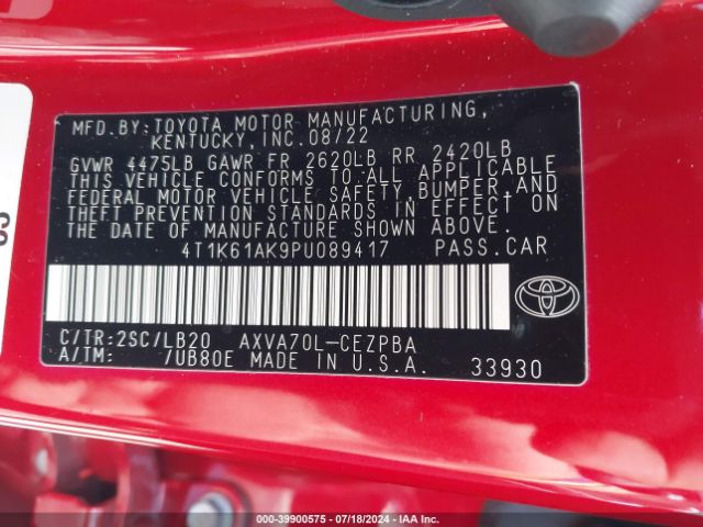 Photo 8 VIN: 4T1K61AK9PU089417 - TOYOTA CAMRY 