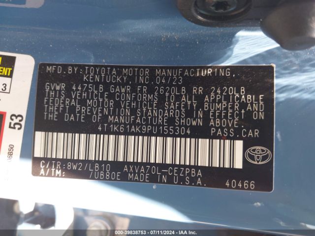 Photo 8 VIN: 4T1K61AK9PU155304 - TOYOTA CAMRY 