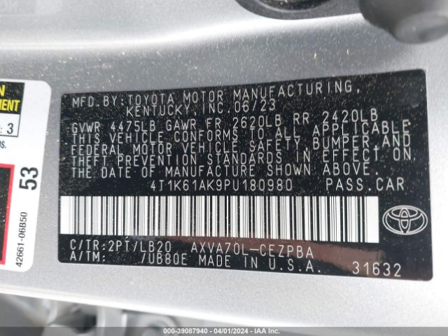 Photo 8 VIN: 4T1K61AK9PU180980 - TOYOTA CAMRY 