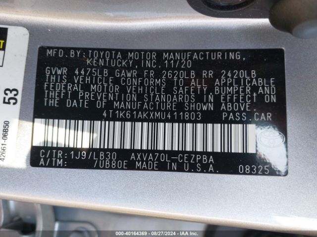 Photo 8 VIN: 4T1K61AKXMU411803 - TOYOTA CAMRY 