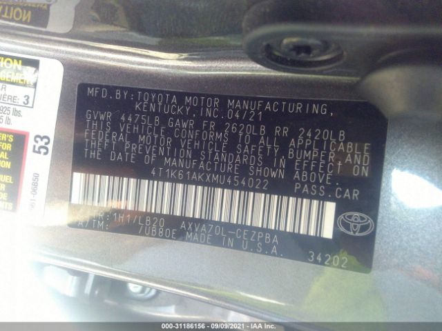 Photo 8 VIN: 4T1K61AKXMU454022 - TOYOTA CAMRY 