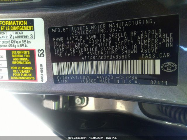 Photo 8 VIN: 4T1K61AKXMU485805 - TOYOTA CAMRY 