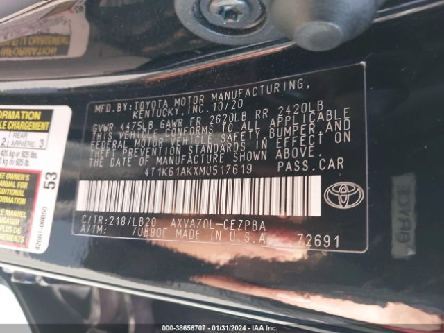 Photo 8 VIN: 4T1K61AKXMU517619 - TOYOTA CAMRY 