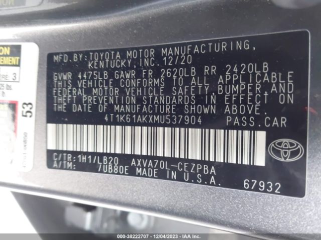 Photo 8 VIN: 4T1K61AKXMU537904 - TOYOTA CAMRY 