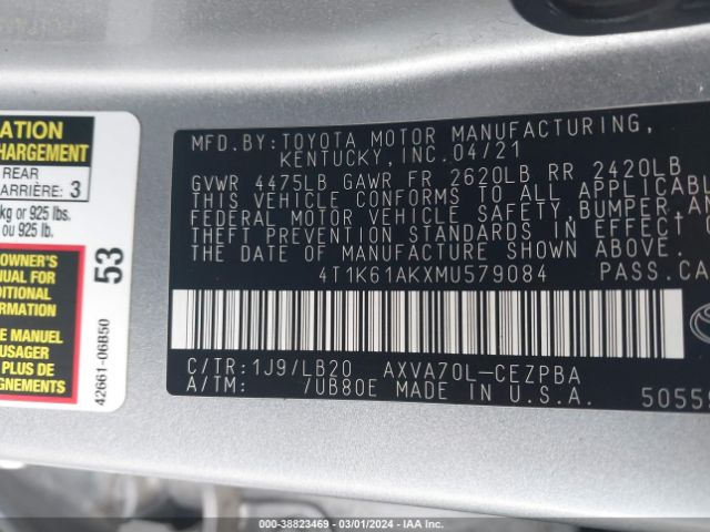 Photo 8 VIN: 4T1K61AKXMU579084 - TOYOTA CAMRY 