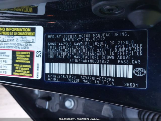 Photo 8 VIN: 4T1K61AKXNU031832 - TOYOTA CAMRY 