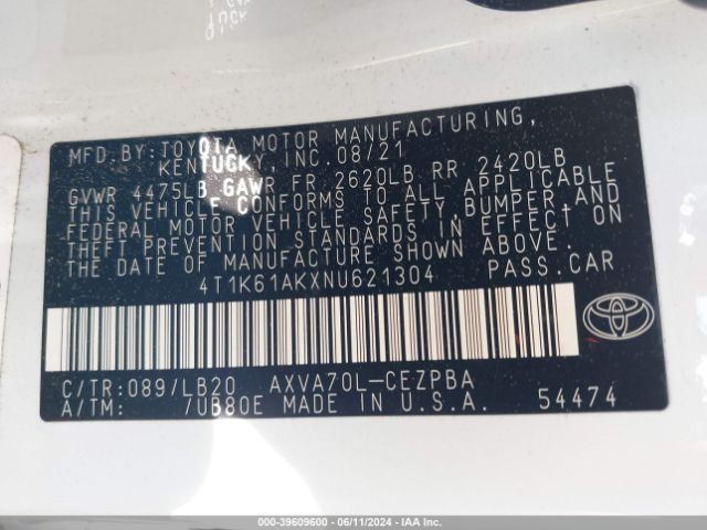 Photo 8 VIN: 4T1K61AKXNU621304 - TOYOTA CAMRY 