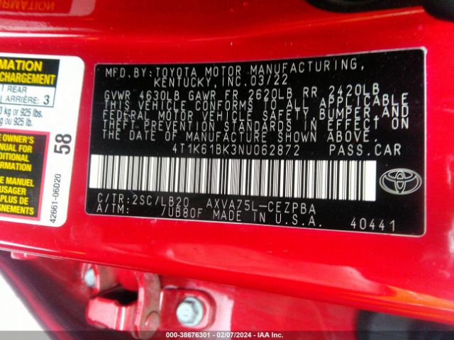 Photo 8 VIN: 4T1K61BK3NU062872 - TOYOTA CAMRY 