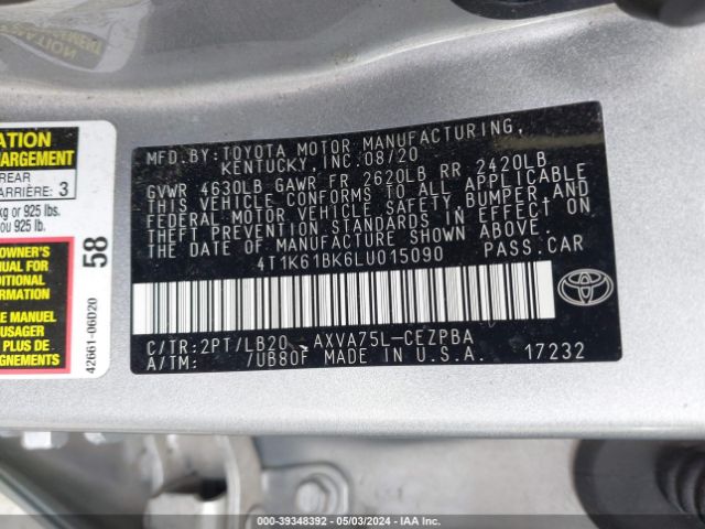 Photo 8 VIN: 4T1K61BK6LU015090 - TOYOTA CAMRY 