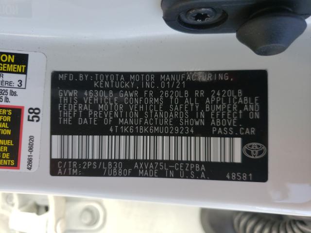 Photo 9 VIN: 4T1K61BK6MU029234 - TOYOTA CAMRY XSE 