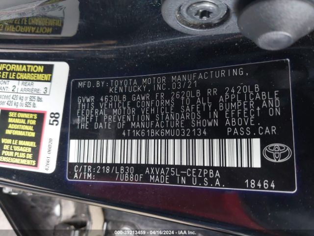 Photo 8 VIN: 4T1K61BK6MU032134 - TOYOTA CAMRY 