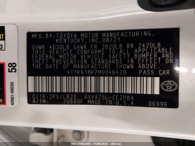 Photo 8 VIN: 4T1K61BK7MU046429 - TOYOTA CAMRY 