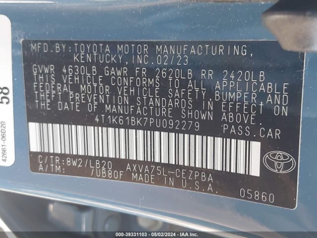 Photo 8 VIN: 4T1K61BK7PU092279 - TOYOTA CAMRY 