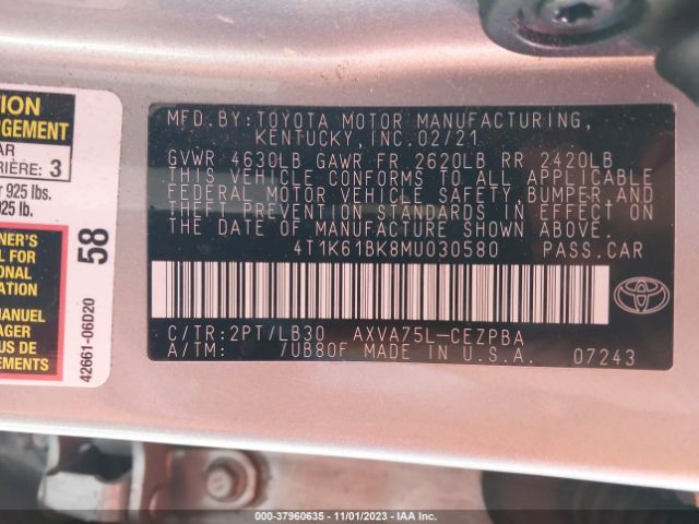 Photo 8 VIN: 4T1K61BK8MU030580 - TOYOTA CAMRY 