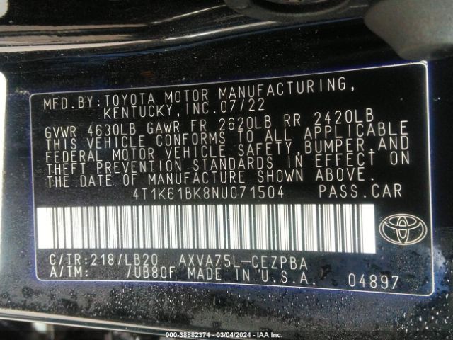 Photo 8 VIN: 4T1K61BK8NU071504 - TOYOTA CAMRY 