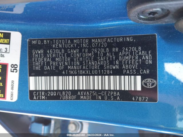 Photo 8 VIN: 4T1K61BKXLU011284 - TOYOTA CAMRY 