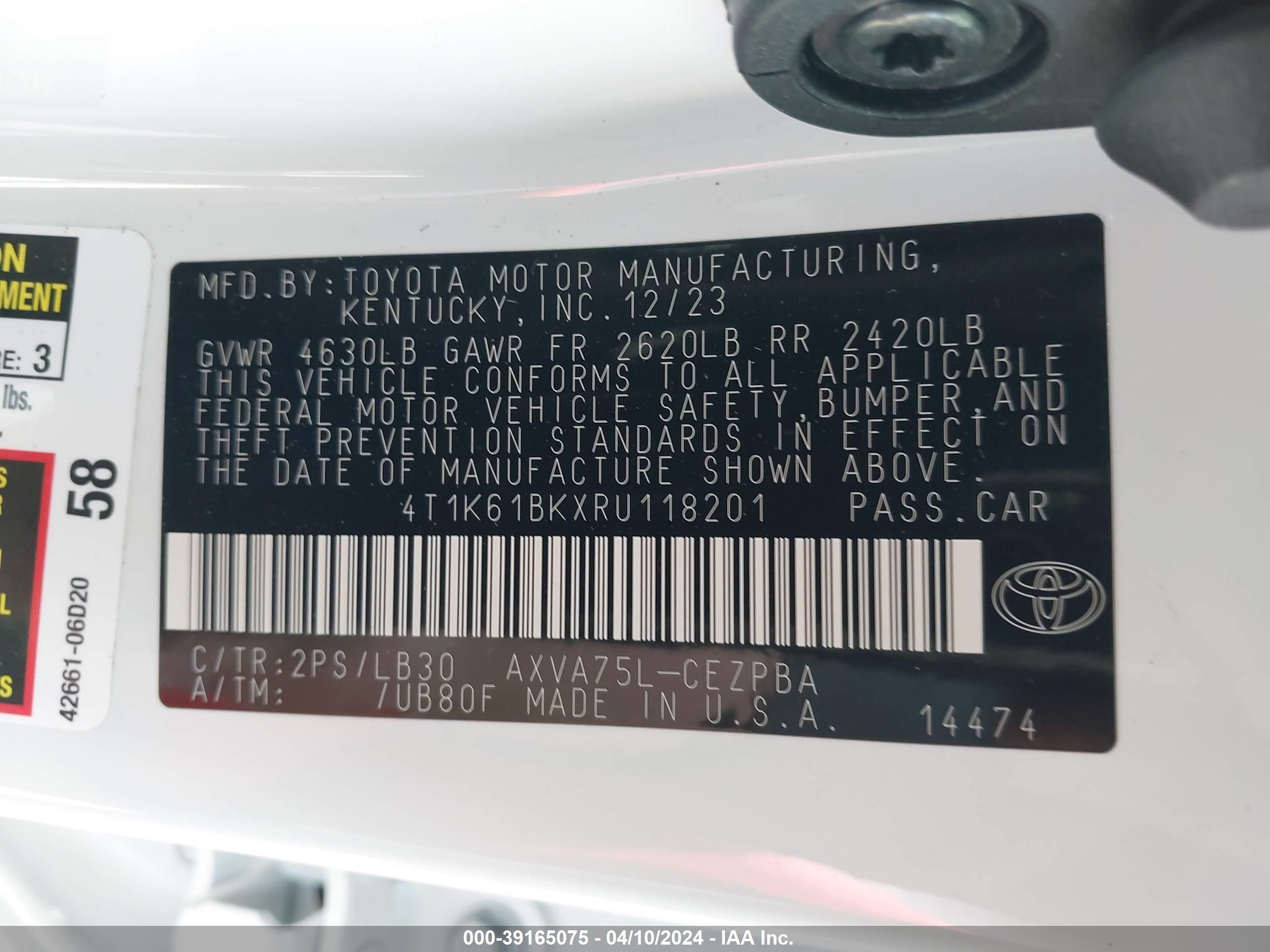 Photo 8 VIN: 4T1K61BKXRU118201 - TOYOTA CAMRY 