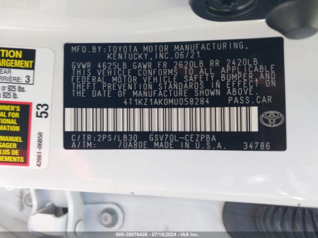 Photo 8 VIN: 4T1KZ1AK0MU058284 - TOYOTA CAMRY 