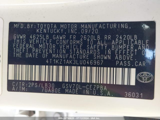 Photo 8 VIN: 4T1KZ1AK3LU046967 - TOYOTA CAMRY 