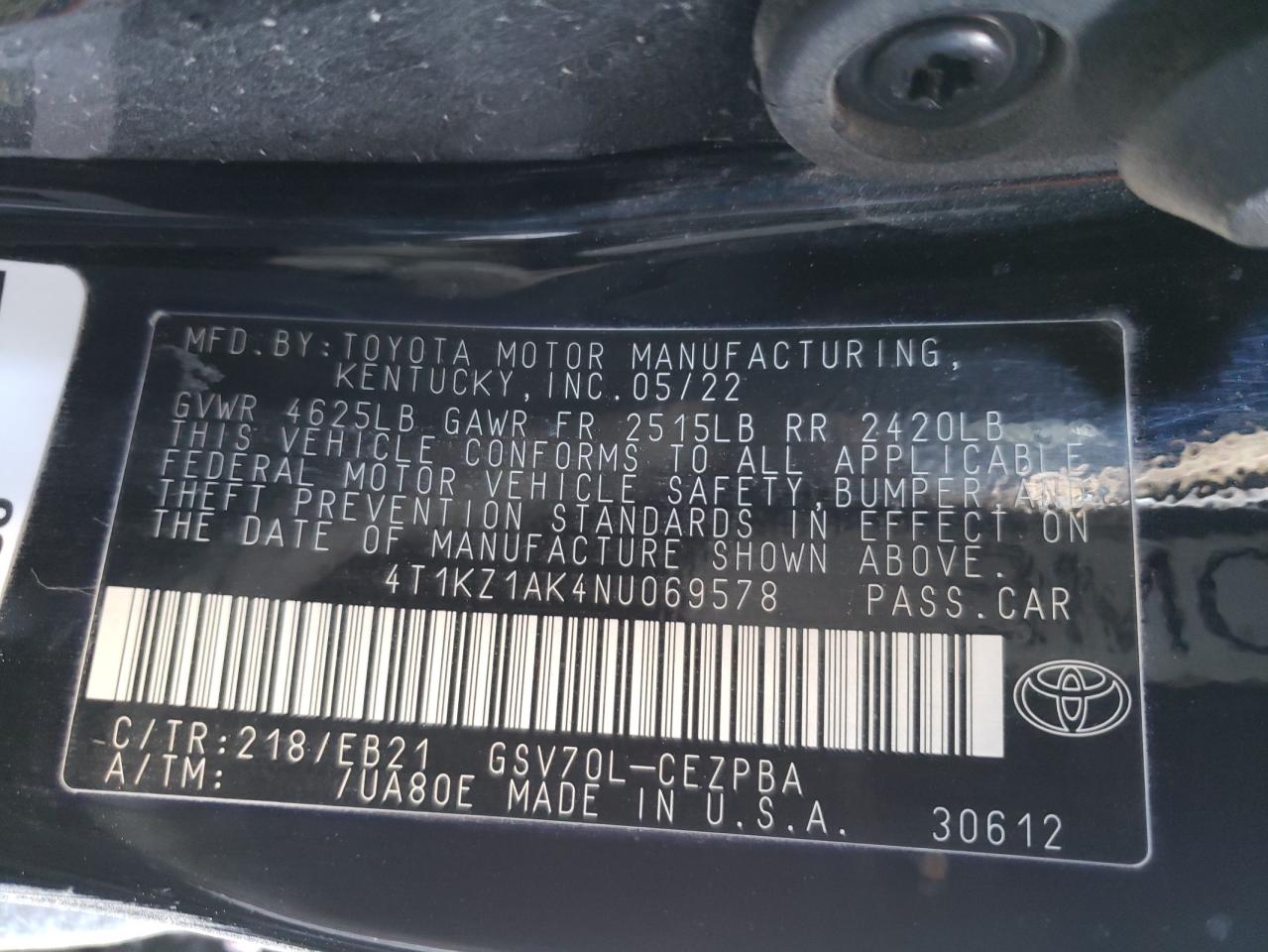 Photo 11 VIN: 4T1KZ1AK4NU069578 - TOYOTA CAMRY 