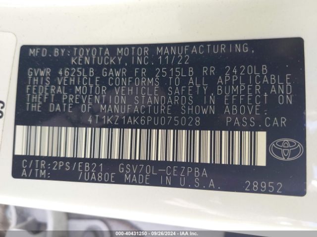 Photo 8 VIN: 4T1KZ1AK6PU075028 - TOYOTA CAMRY 