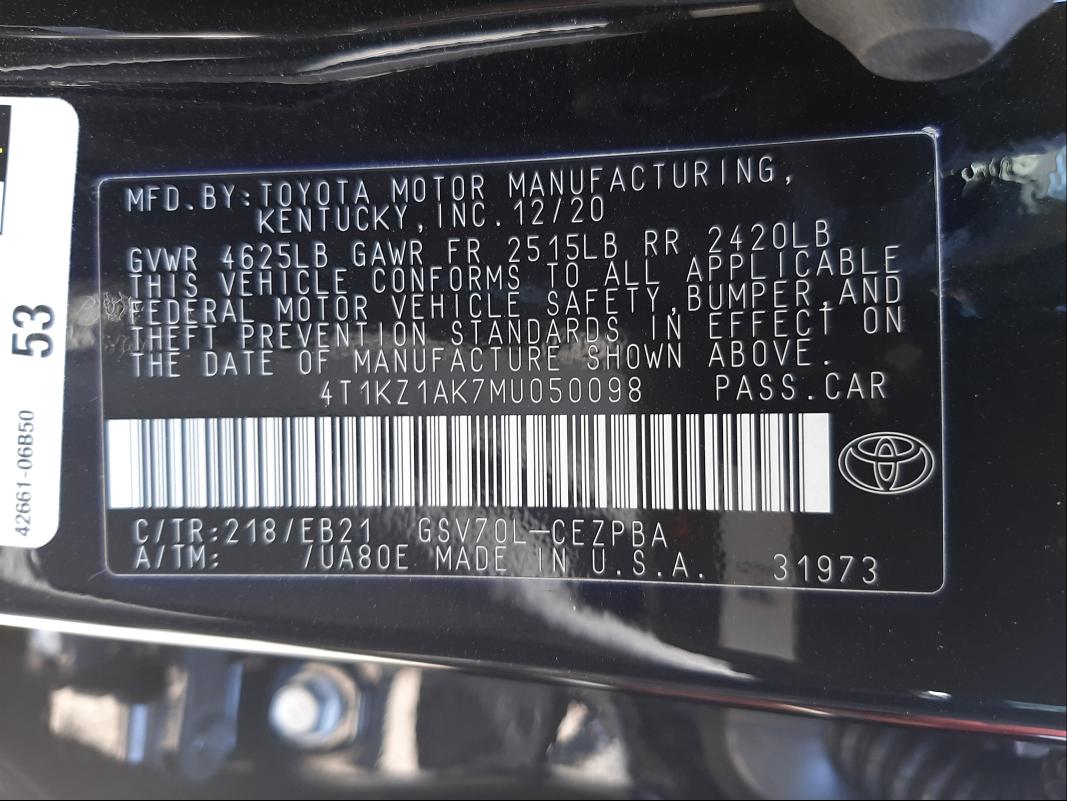 Photo 9 VIN: 4T1KZ1AK7MU050098 - TOYOTA CAMRY TRD 